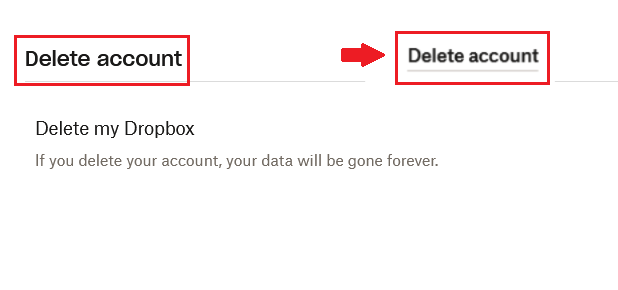 Il comando “Elimina account” nell’account di Dropbox Il comando “Elimina account” nell’account di Dropbox