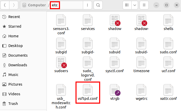 Screenshot dei documenti disponibili nella cartella etc Immagine: Screenshot dei documenti disponibili nella cartella etc