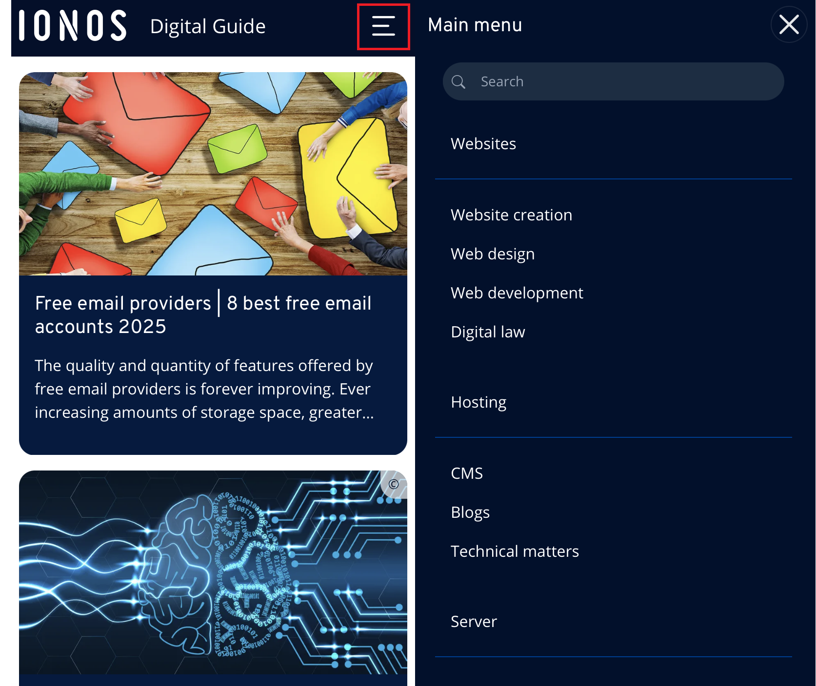 Navigazione a elenco nella Digital Guide di IONOS Immagine: Navigazione a elenco nella Digital Guide di IONOS