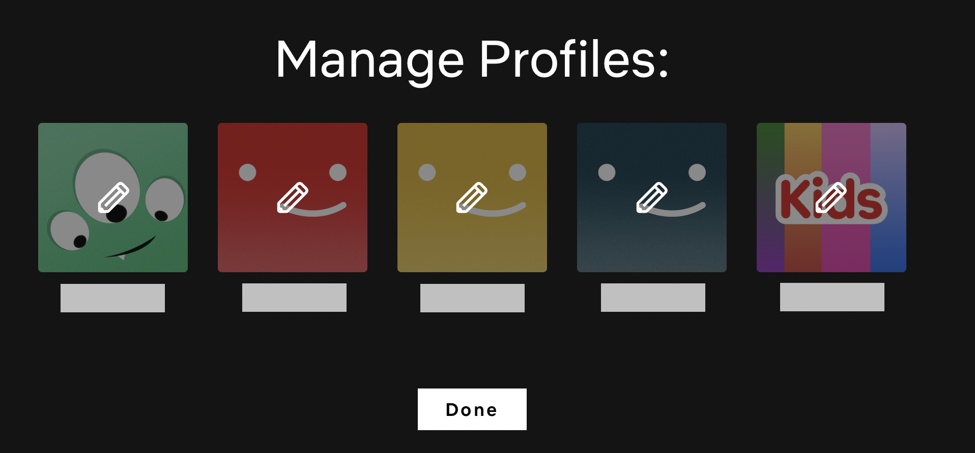 Versione browser di Netflix con icona della matita per gestire i profili Versione browser di Netflix con icona della matita per gestire i profili