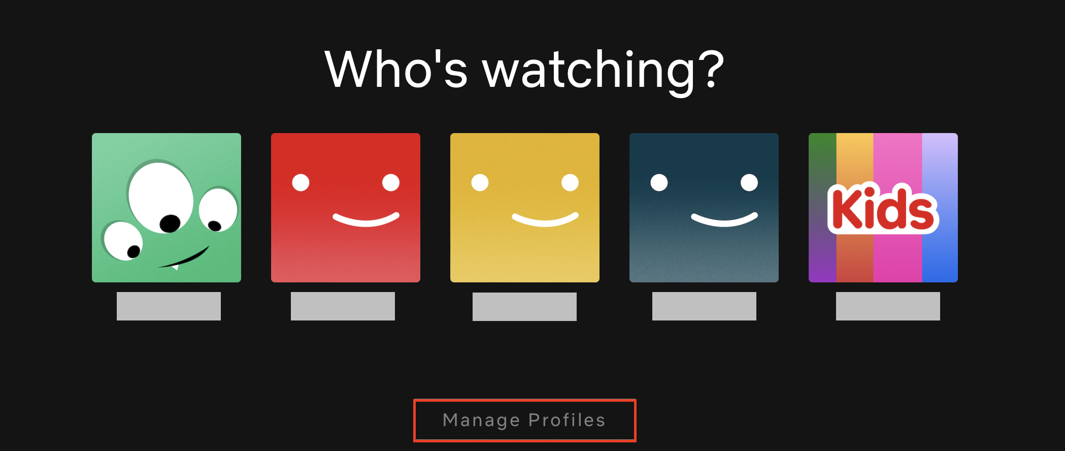 Versione browser di Netflix con l’opzione “Gestisci i profili” Versione browser di Netflix con l’opzione “Gestisci i profili”