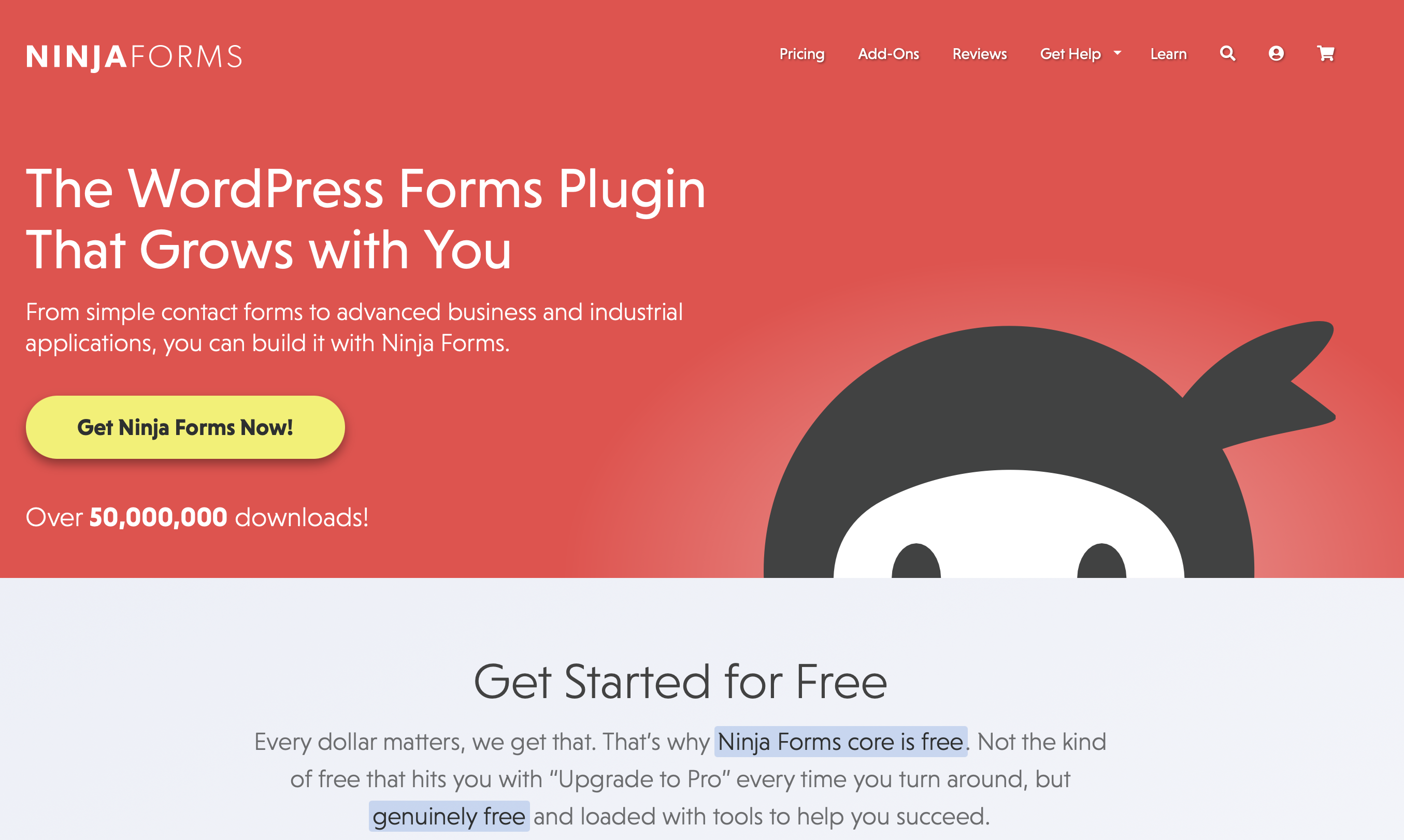 Homepage del plugin di WordPress Ninja Forms Immagine: Homepage del plugin di WordPress Ninja Forms