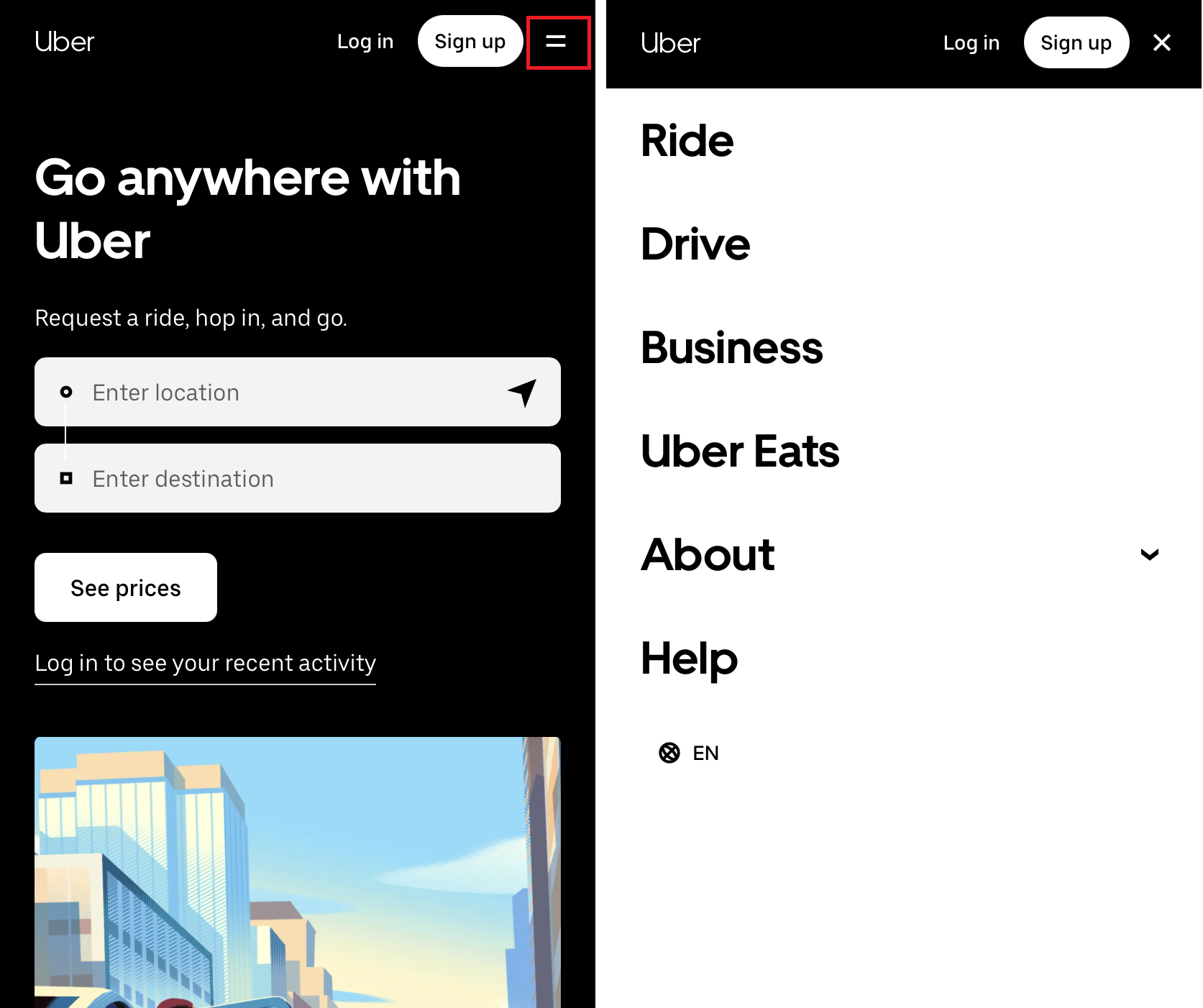 Navigazione off canvas di Uber Immagine: Navigazione off canvas di Uber