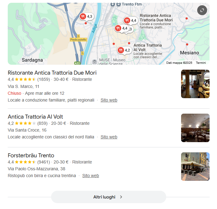 Risultato di ricerca locale per “trattoria Trento” Immagine: Risultato di ricerca locale per “trattoria Trento”