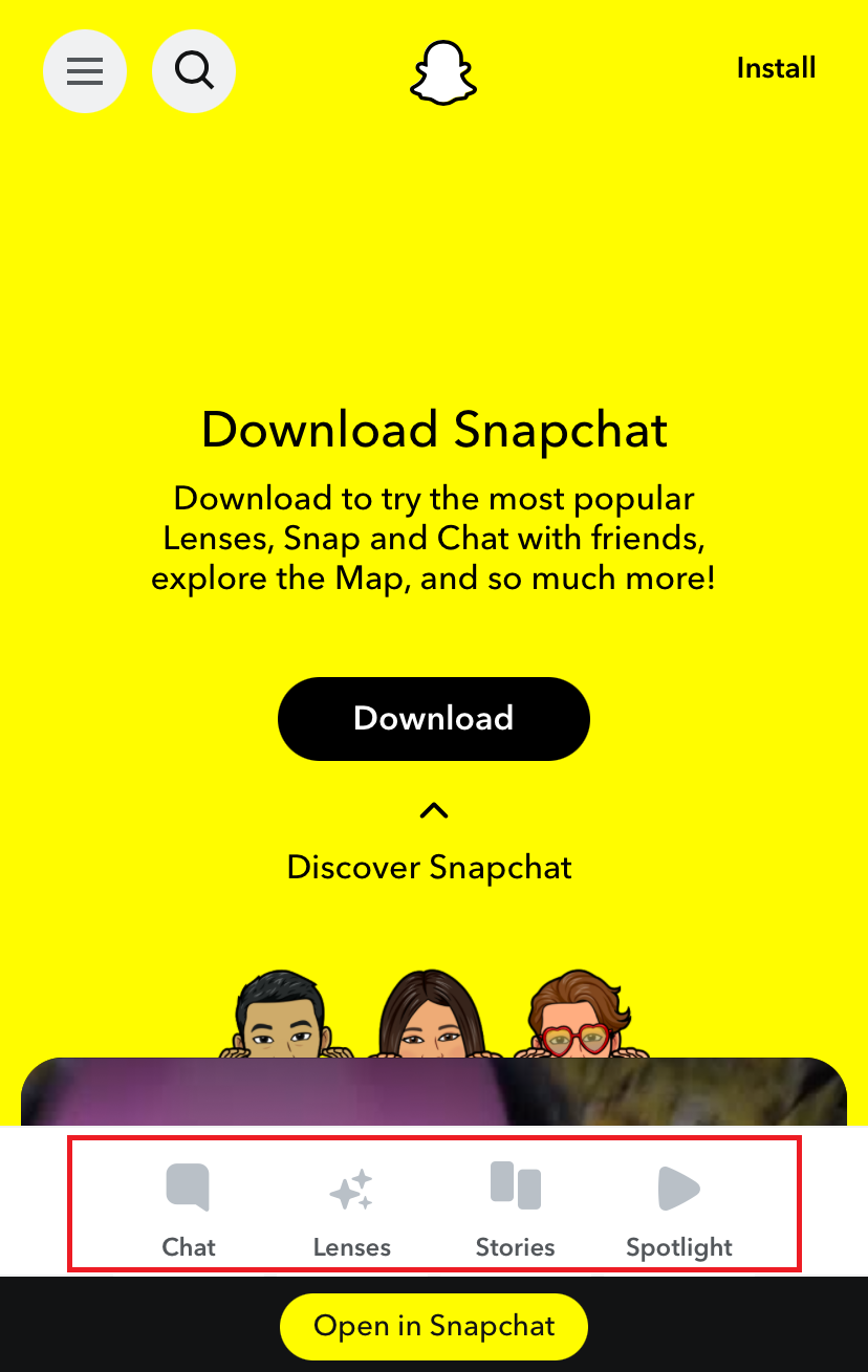Barra di navigazione inferiore di Snapchat Immagine: Barra di navigazione inferiore di Snapchat
