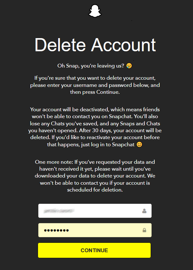 Eliminare l’account di Snapchat Eliminare l’account di Snapchat