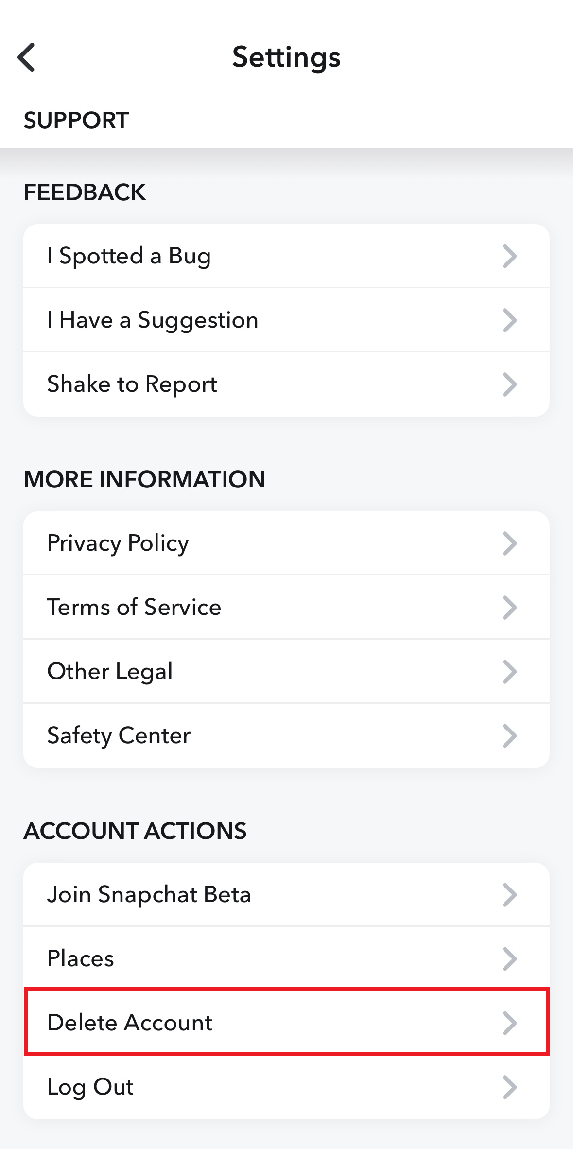 Azioni dell’account nelle impostazioni dell’app Snapchat Azioni dell’account nelle impostazioni dell’app Snapchat