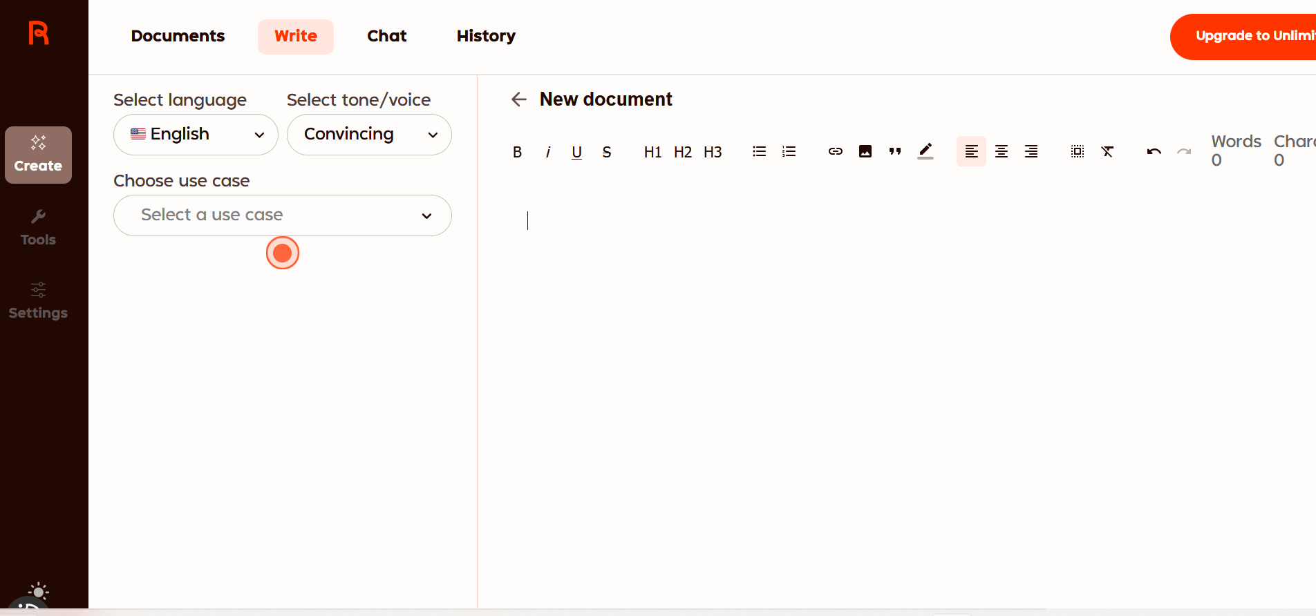 Screenshot dell’interfaccia utente di Rytr Immagine: Screenshot dell’interfaccia utente di Rytr