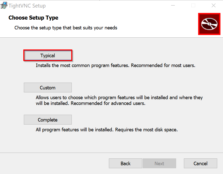 Setup del server TightVNC Immagine: Setup del server TightVNC