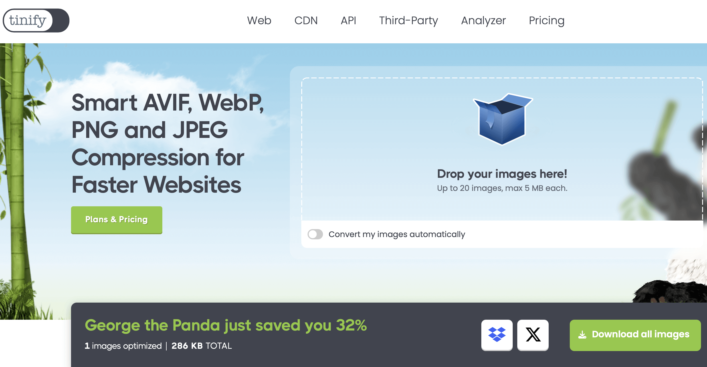 Schermata del sito TinyPNG Immagine: Schermata del sito TinyPNG