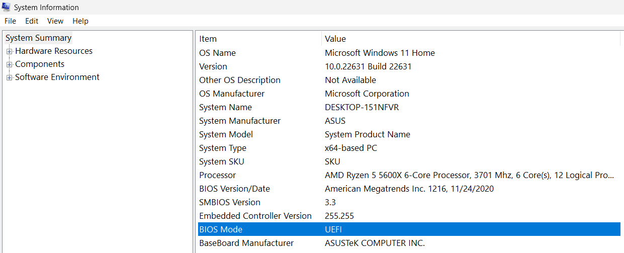 La modalità BIOS nelle informazioni del sistema di Windows 11 La modalità BIOS nelle informazioni del sistema di Windows 11