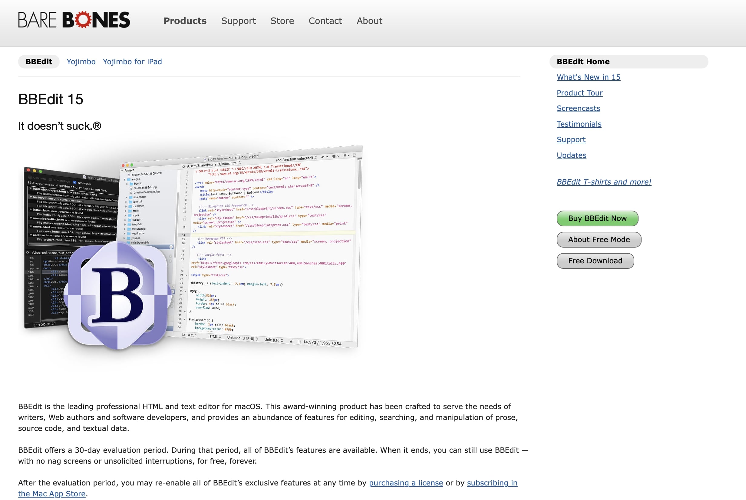 Screenshot del sito di BBEdit Immagine: Screenshot del sito di BBEdit