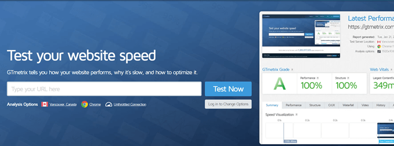 Sito di GTmetrix Immagine: Sito di GTmetrix