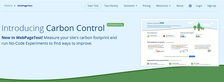 Sito di WebPageTest Immagine: Sito di WebPageTest