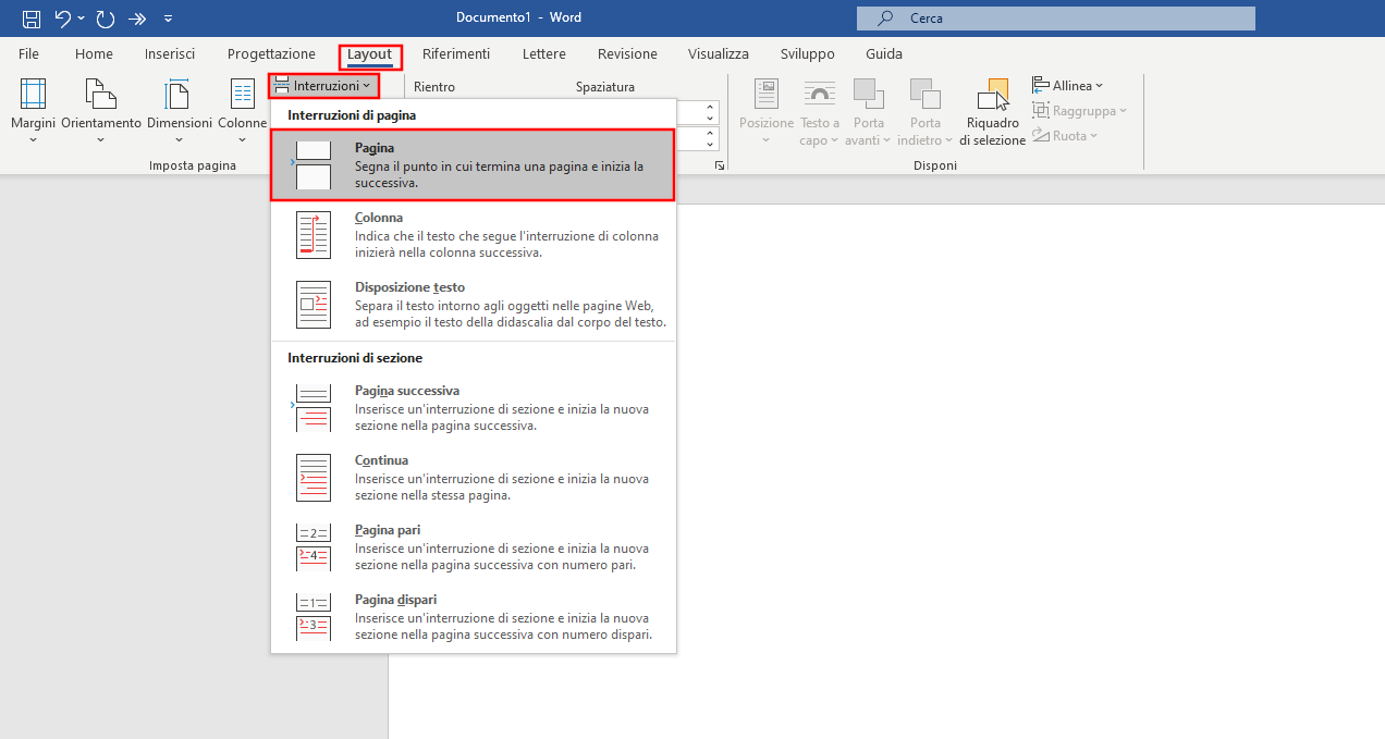 Interruzione di pagina per l’inserimento del numero di pagina da pagina 3 in Word 365 Interruzione di pagina per l’inserimento del numero di pagina da pagina 3 in Word 365