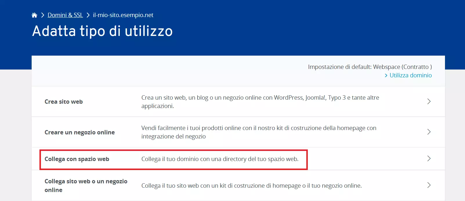 Immagine: Collegare il sottodominio allo spazio web sul Cloud Panel di IONOS