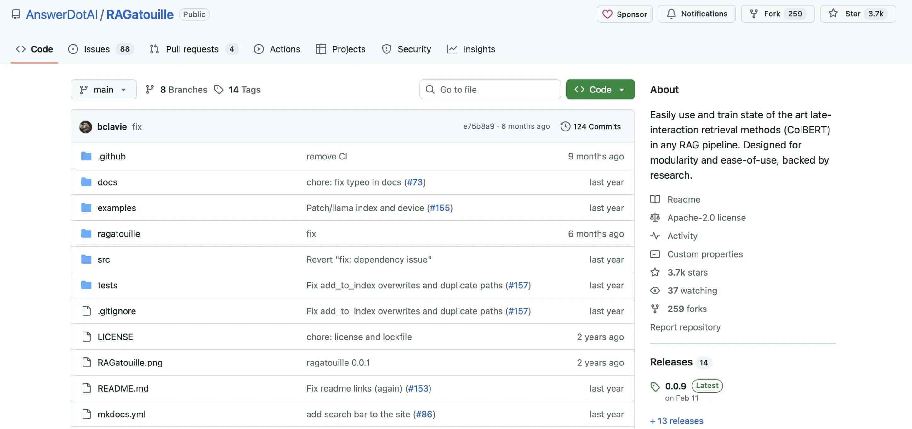 Immagine: Screenshot del repository GitHub di RAGatouille
