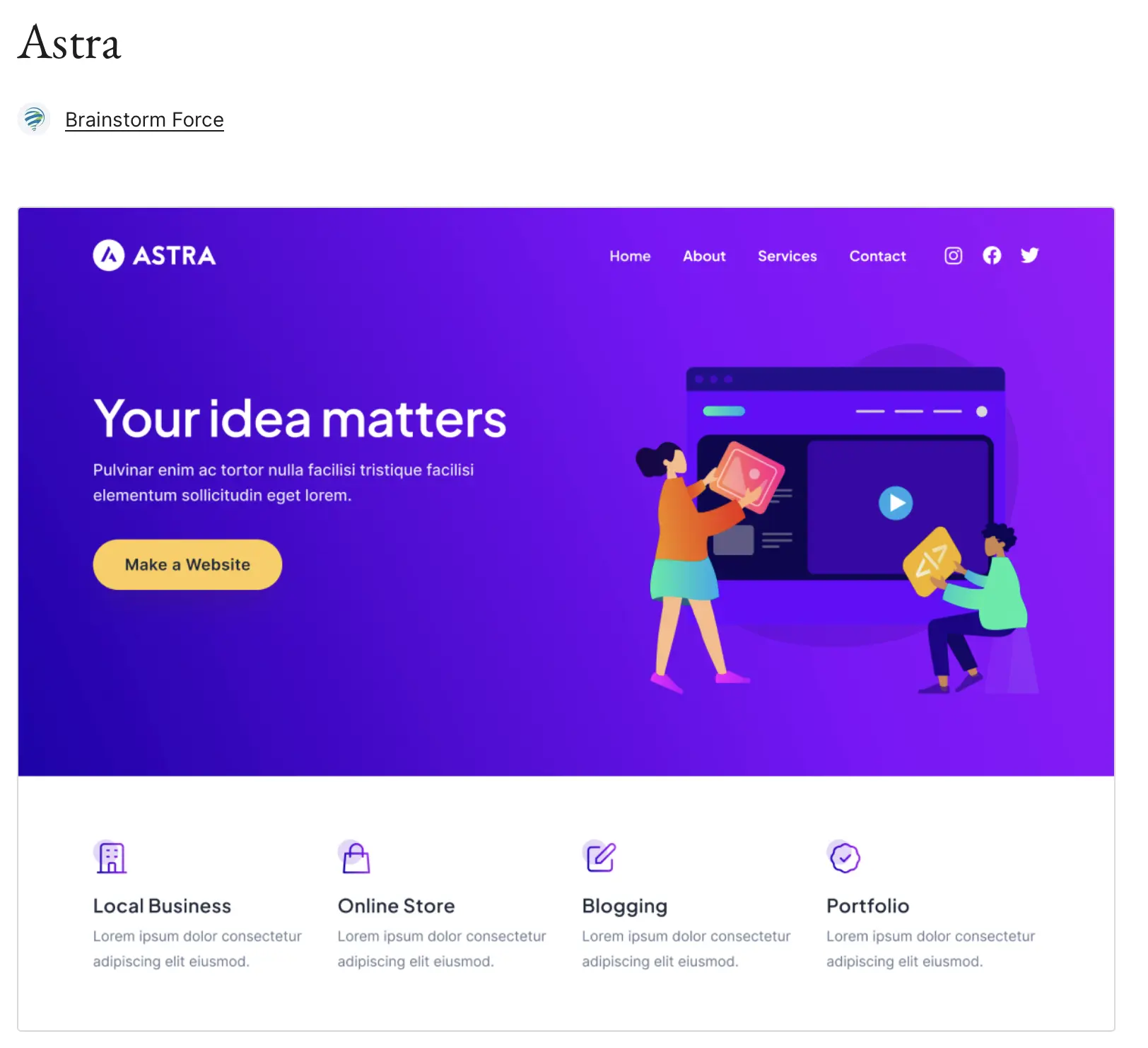 Immagine: Anteprima del tema WordPress Astra su WordPress.org
