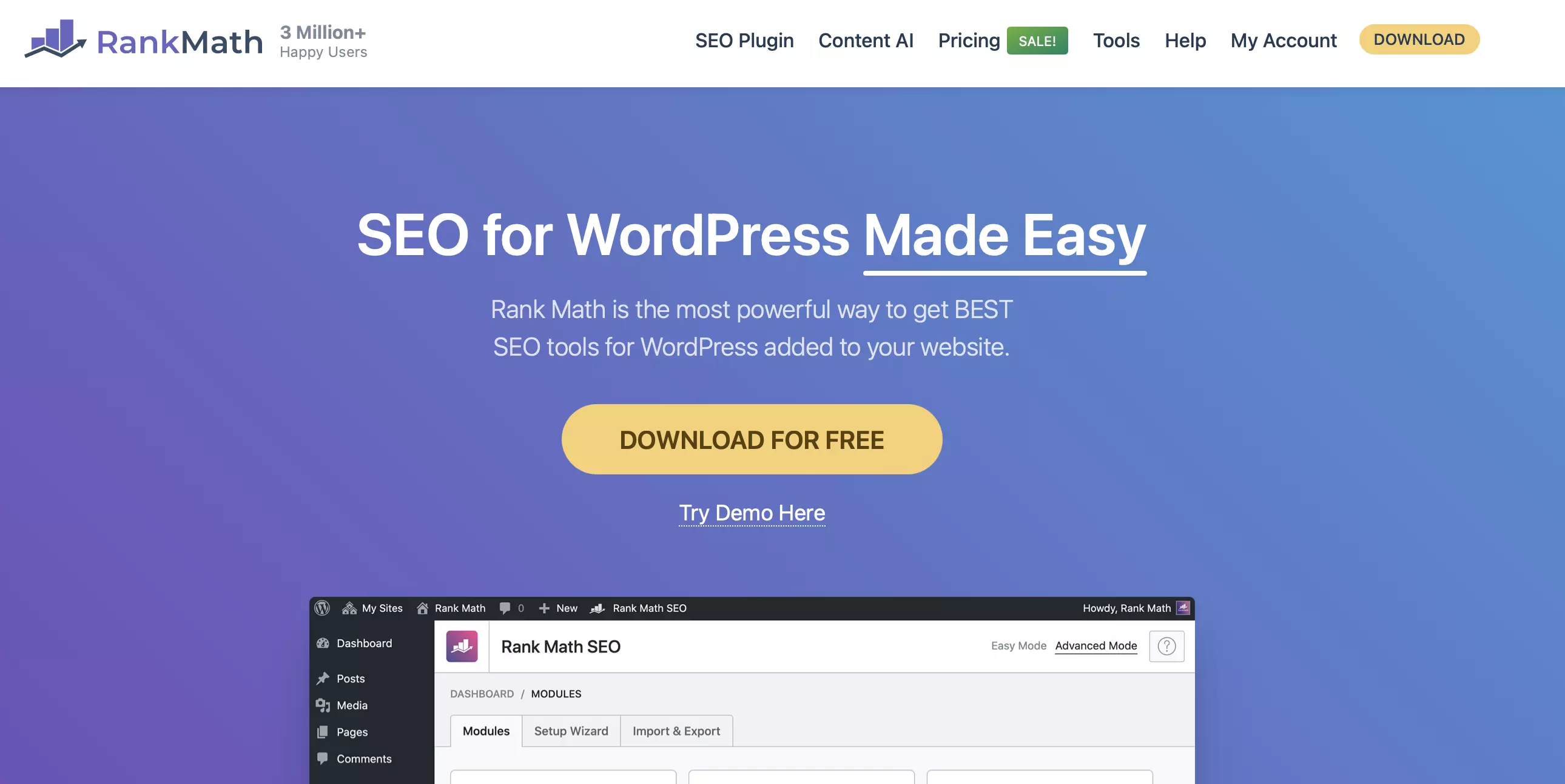 Sito dell’estensione WordPress Rank Math SEO Immagine: Sito dell’estensione WordPress Rank Math SEO