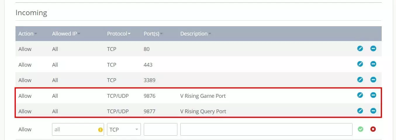 Rilascio delle porte sul Cloud Panel di IONOS