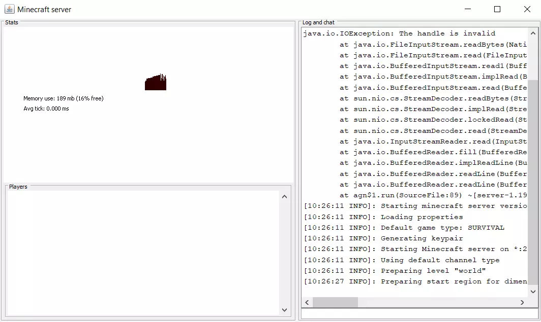 Server Minecraft durante la configurazione