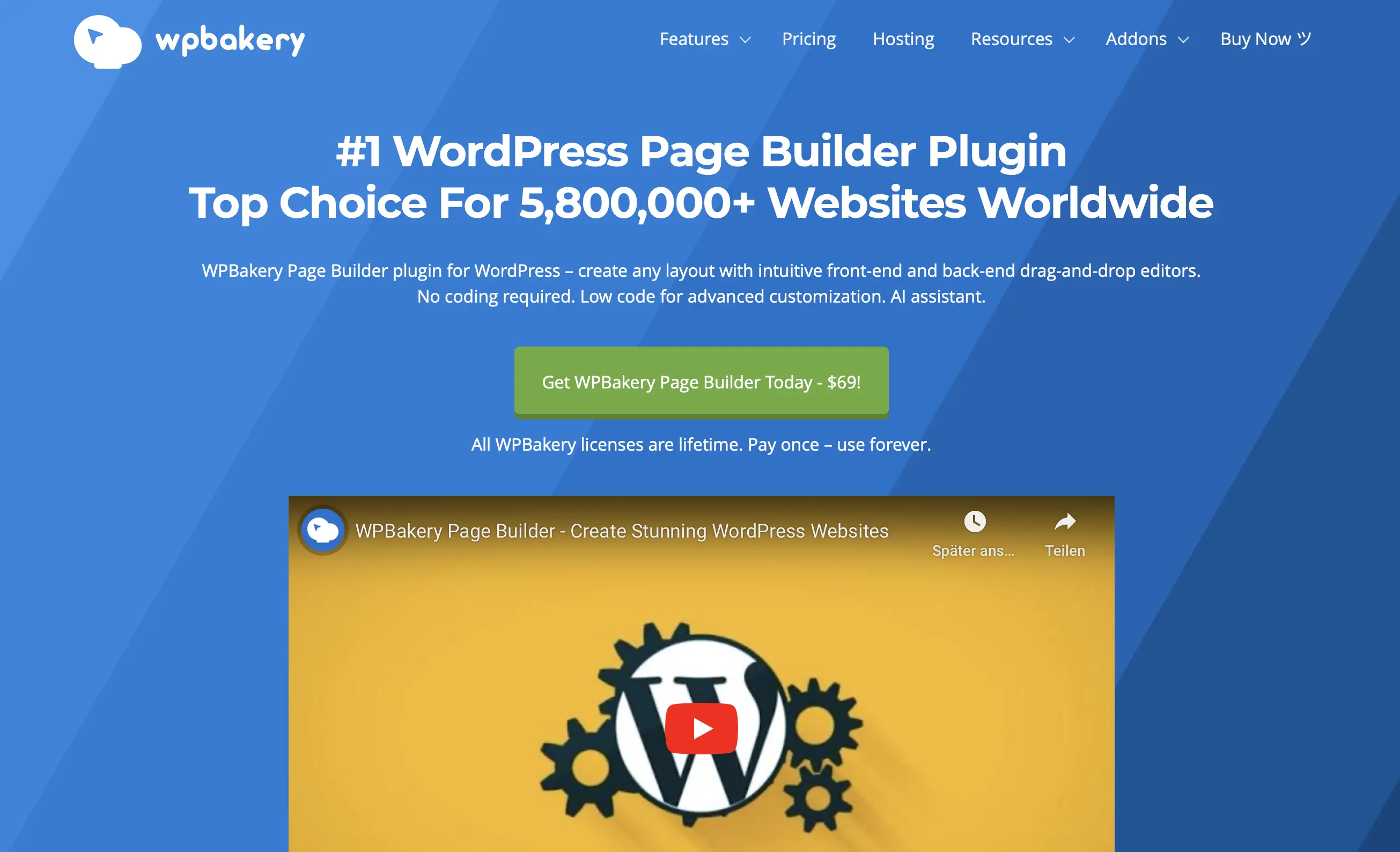 Screenshot del sito di WPBakery Immagine: Screenshot del sito di WPBakery