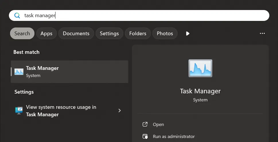Immagine: Risultato di ricerca del termine “Task Manager” (Gestione attività in inglese)