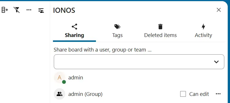 Immagine: Condivisione di una bacheca su Nextcloud Deck