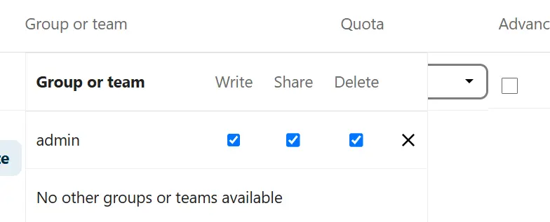 Impostazioni delle cartelle di gruppo su Nextcloud Immagine: Impostazioni delle cartelle di gruppo su Nextcloud