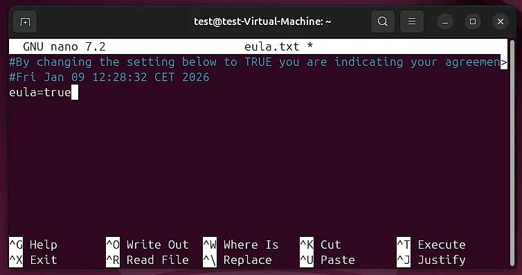 Server Minecraft EULA: conferma nel terminale Ubuntu Immagine: Server Minecraft EULA: conferma nel terminale Ubuntu