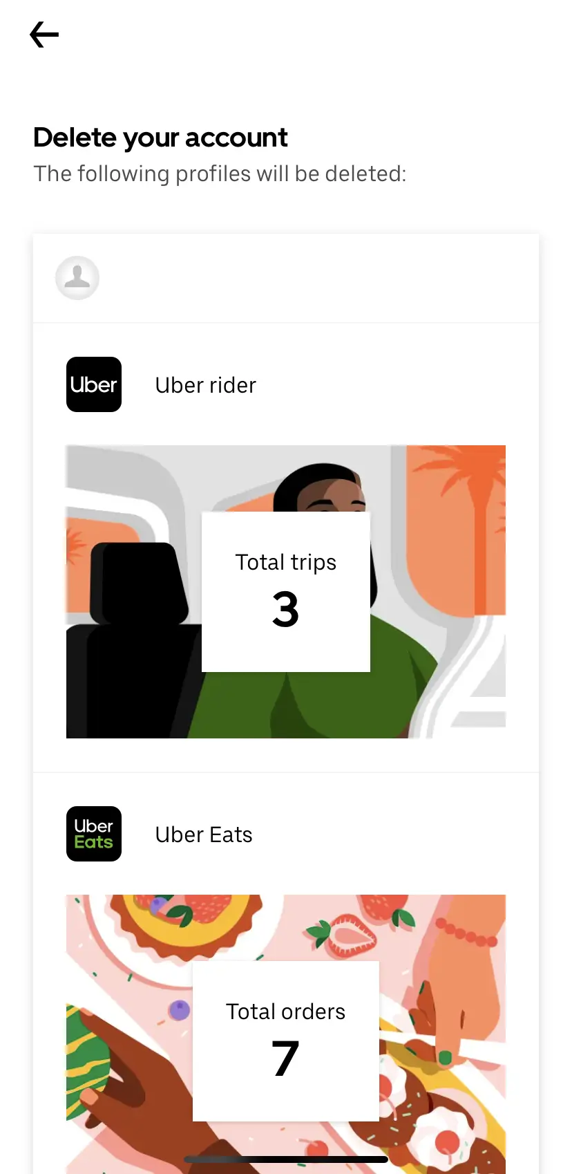 Immagine: Eliminazione dell’account Uber