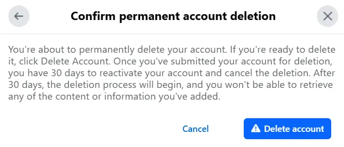 Facebook: confermare l’eliminazione dell’account Immagine: Facebook: confermare l’eliminazione dell’account