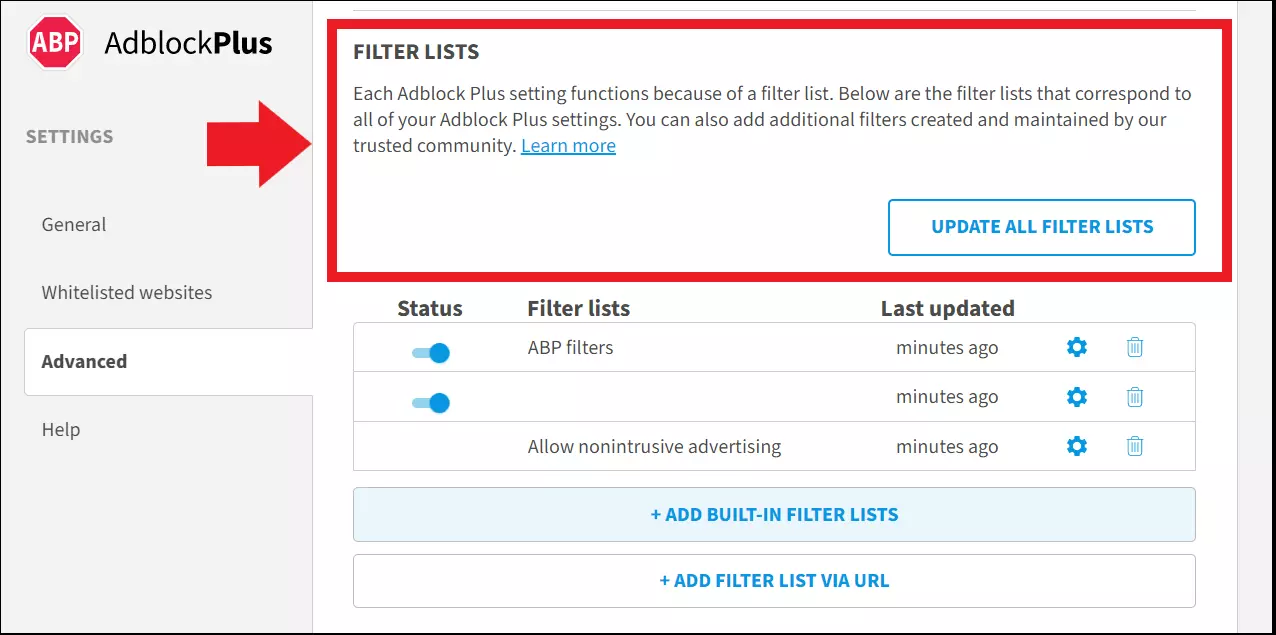 Liste di filtri per la pubblicità da bloccare con Adblock Plus