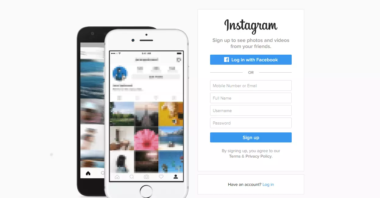 Immagine: Pagina iniziale della web app di Instagram in inglese