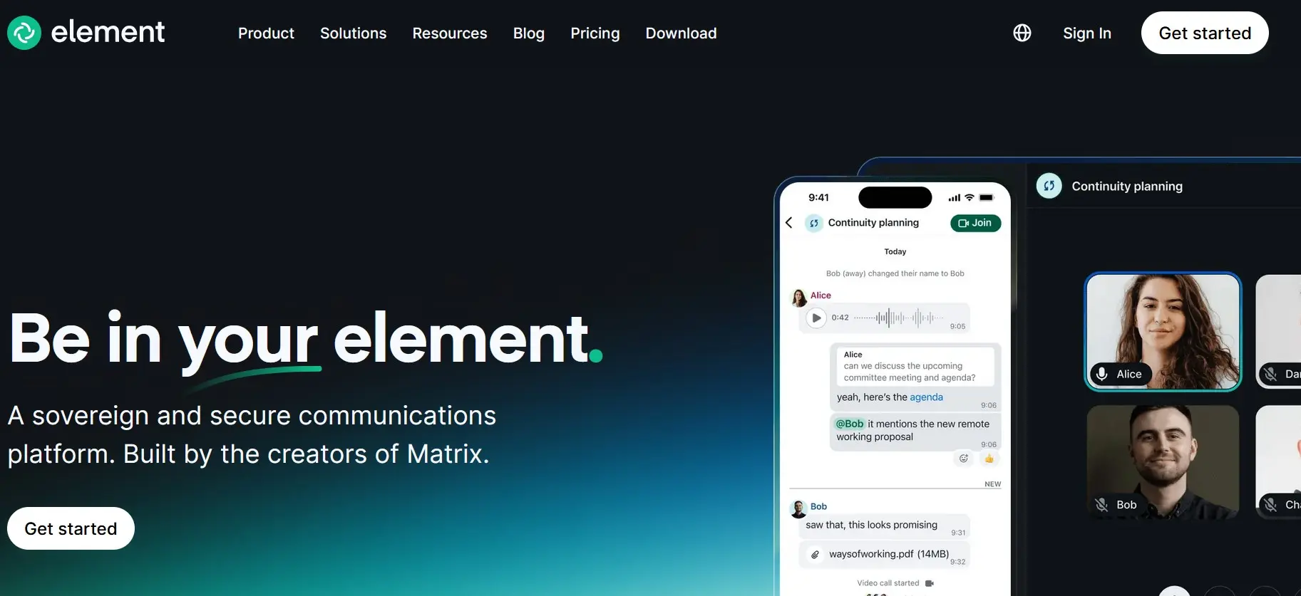 Immagine: Pagina iniziale di Element