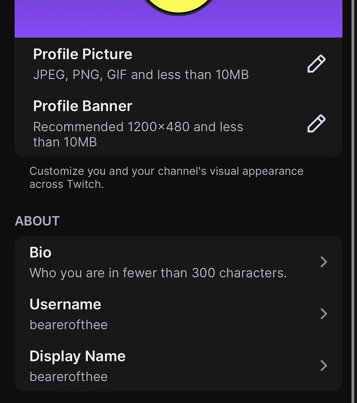 Immagine: Menu “Modifica profilo” nell’app di Twitch