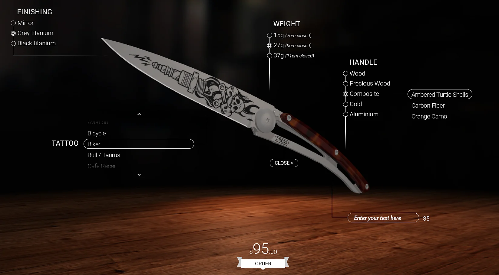 Immagine: Animazione 3D di un coltello nel sito web di Deejo