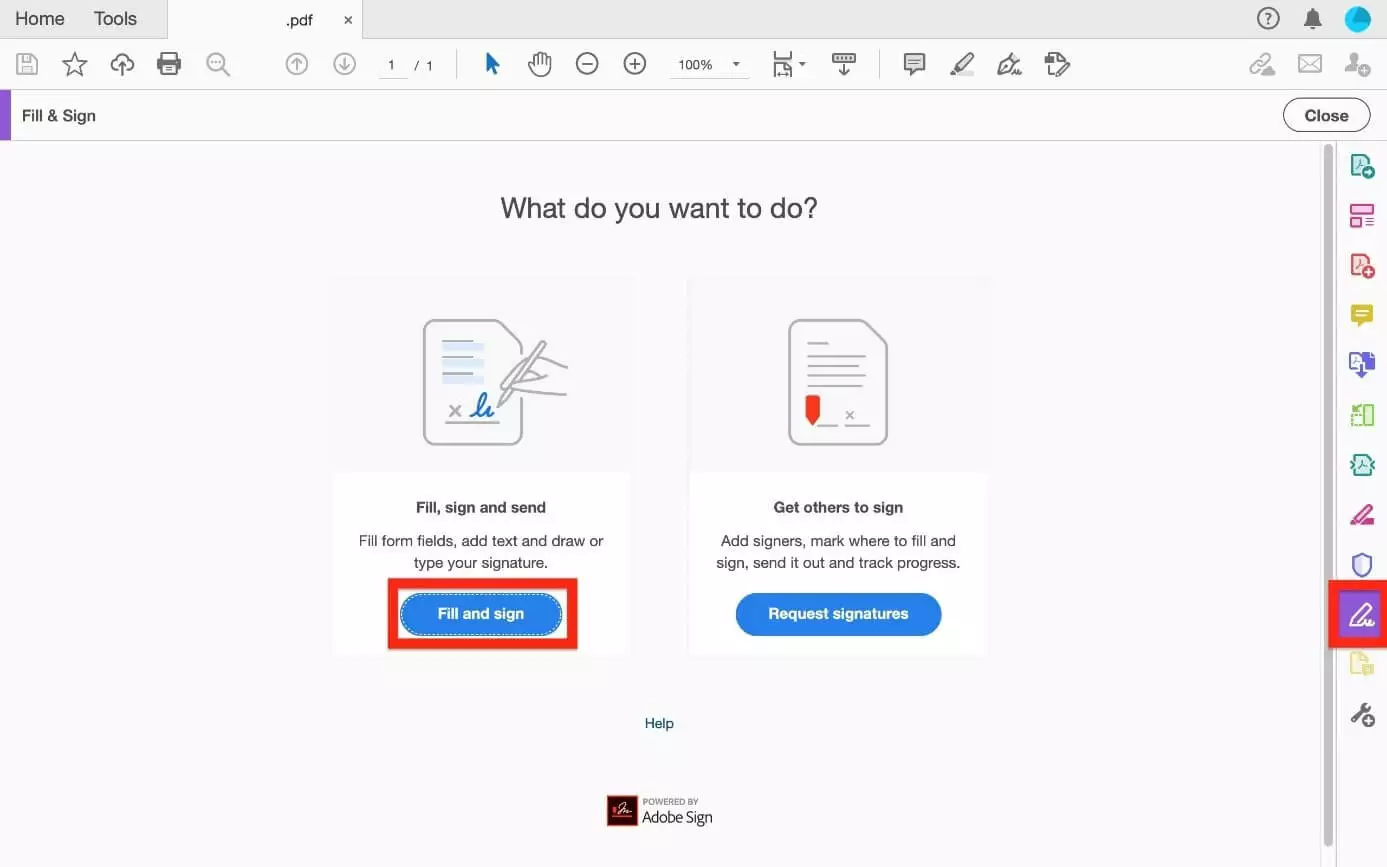Immagine: Menu Adobe Acrobat “Compila e firma” con opzioni] firmare-pdf-01