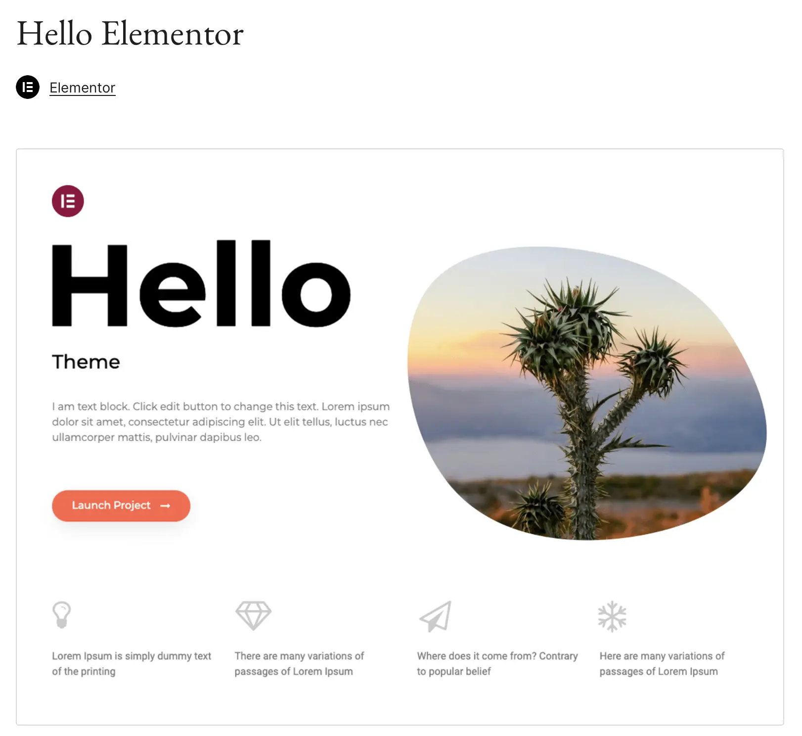 Immagine: Anteprima del tema WordPress Hello Elementor su WordPress.org