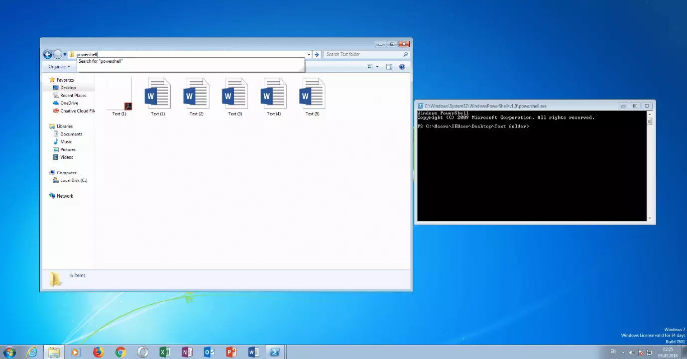 Immagine: Campo di input nel percorso di una cartella, in cui è stato inserito “powershell”