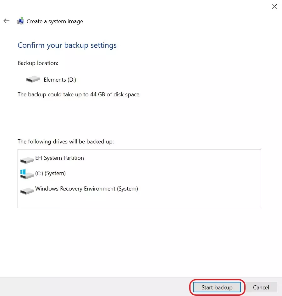 Immagine: “Avvia backup” per procedere alla creazione del backup