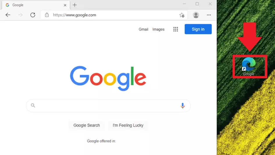 Un collegamento al sito web come icona sul desktop
