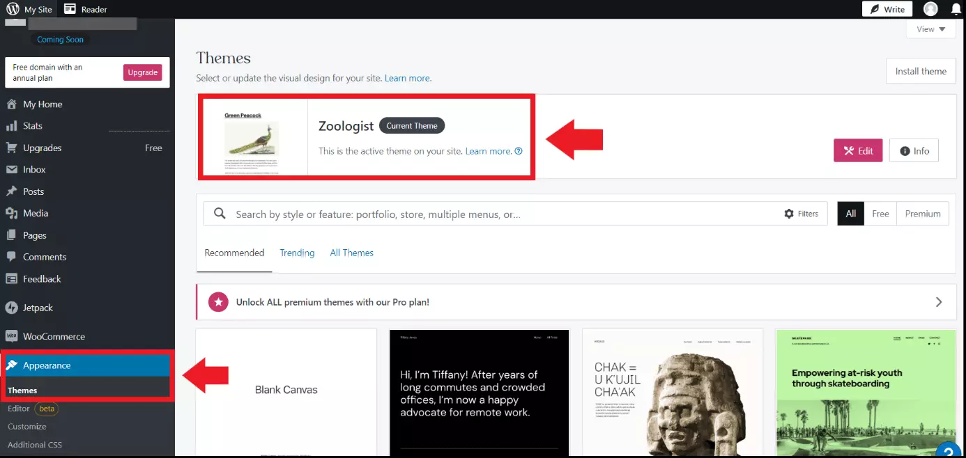 Immagine: La pagina WordPress nella dashboard con tutti i temi WordPress installati