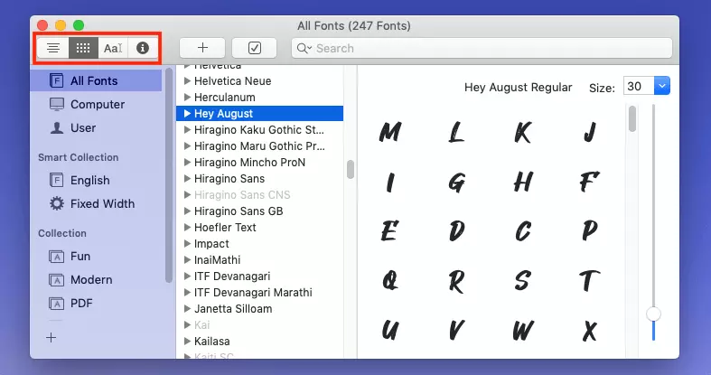 Immagine: Mac: installare font: visualizzare l’anteprima