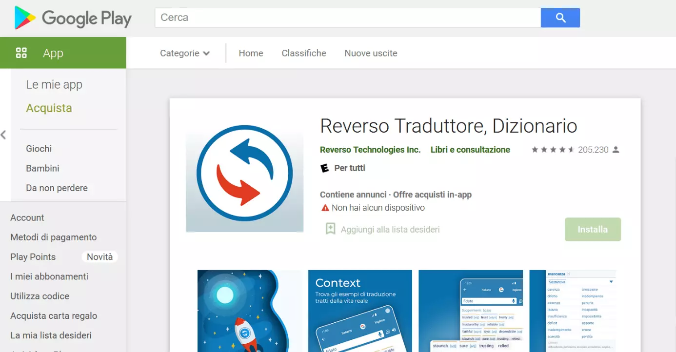 Reverso Traduttore su Google Play Store