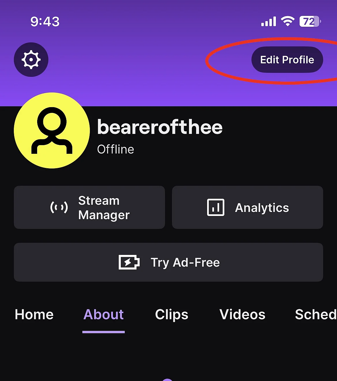 Immagine: Menu sotto l’immagine del profilo su Twitch