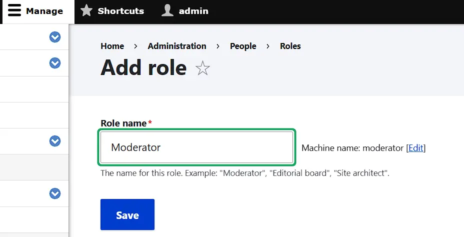 Menu di Drupal per l’aggiunta di un nuovo gruppo di utenti Immagine: Menu di Drupal per l’aggiunta di un nuovo gruppo di utenti