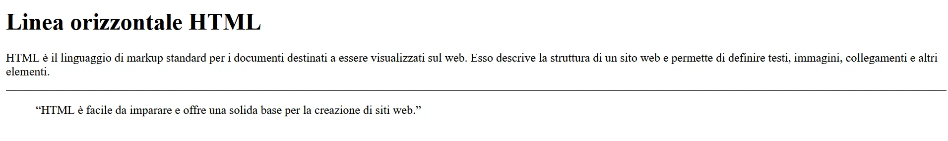 Esempio di linea orizzontale in HTML Immagine: Esempio di linea orizzontale in HTML