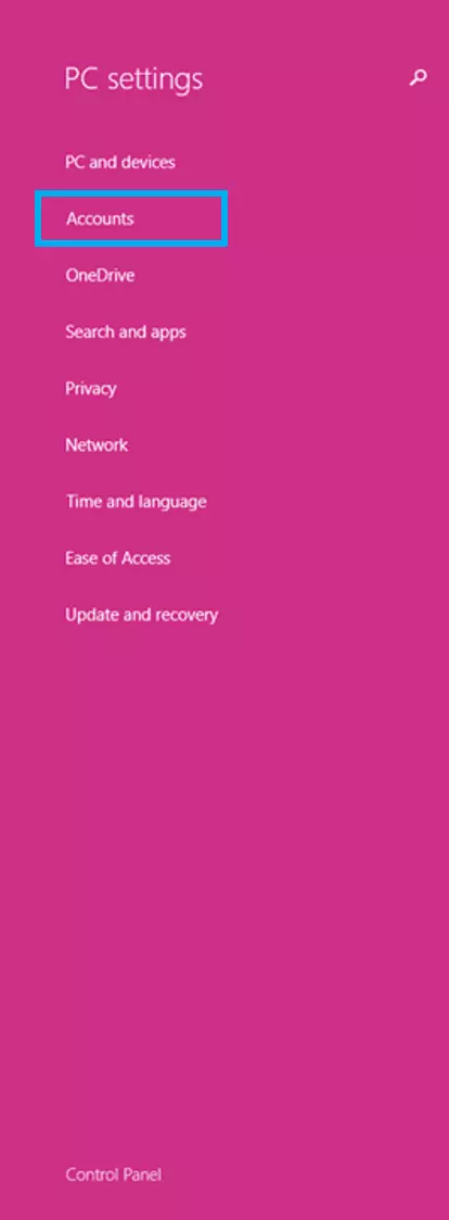Menu “Impostazioni PC” di Windows 8