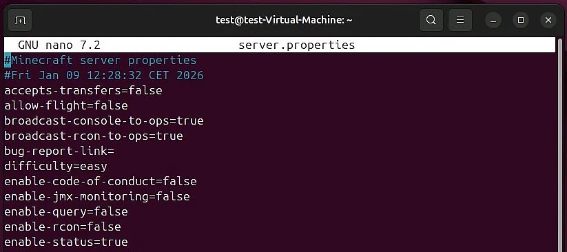 Server Minecraft (Linux): configurazione standard nelle server.properties Immagine: Server Minecraft (Linux): configurazione standard nelle server.properties